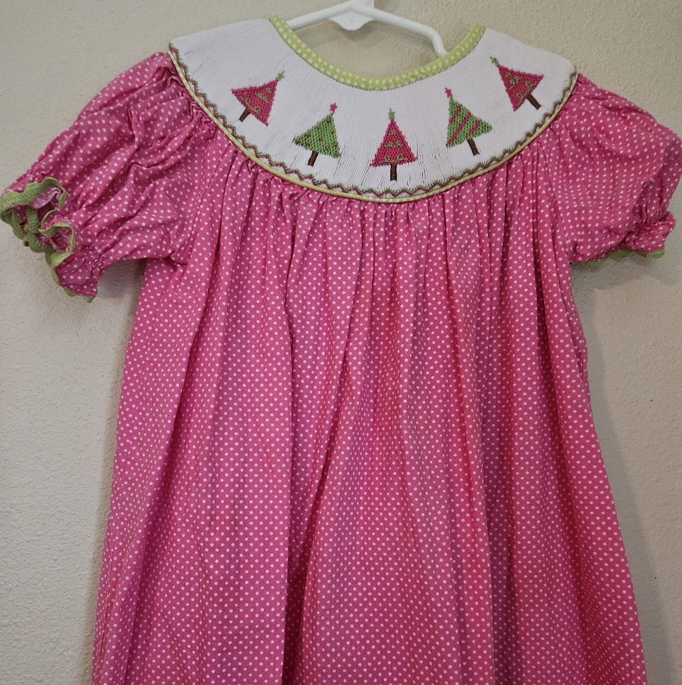 Pink Polka Dot Kids Pajamas with Christmas Tree Design